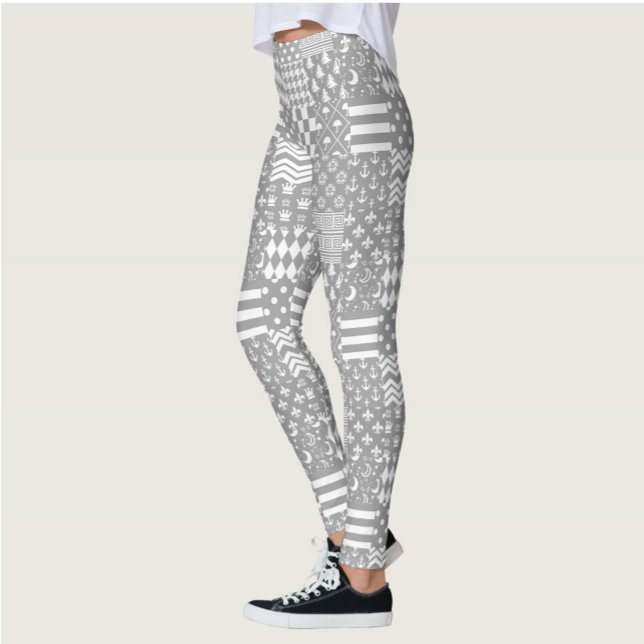 Grey White Mixed Patterns Patchwork Design  Leggings (Creator Uploaded)