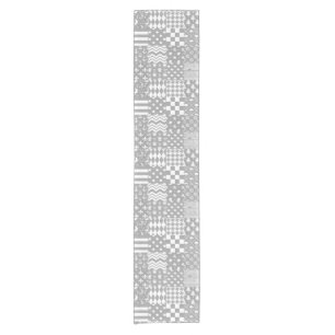 Grey White Mixed Patterns Patchwork Design Short Table Runner