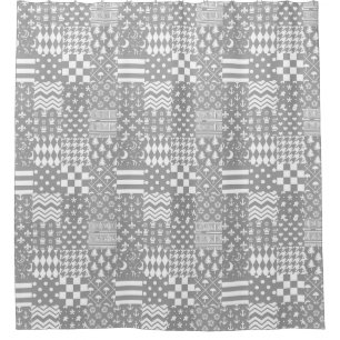 Grey White Mixed Patterns Patchwork Design Shower Curtain