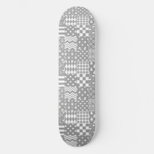 Grey White Mixed Patterns Patchwork Design Skateboard