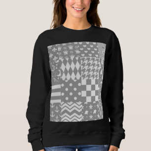 Grey White Mixed Patterns Patchwork Design Sweatshirt