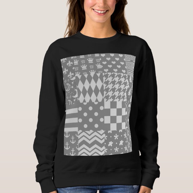 Grey White Mixed Patterns Patchwork Design  Sweatshirt (Front)