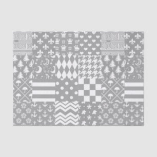Grey White Mixed Patterns Patchwork Design Tissue Paper
