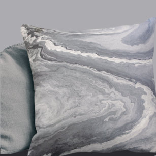 Grey & White Modern Artistic Abstract Swirls Cushion