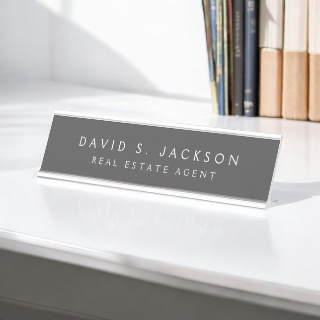 Grey White Modern Elegant Professional Classy Desk Name Plate (Creator Uploaded)
