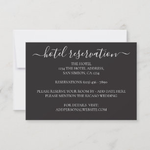 Grey White Modern Flower Hotel Reservation Wedding RSVP Card