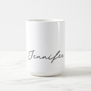 Grey White Modern Minimalist Handwriting Name Coffee Mug