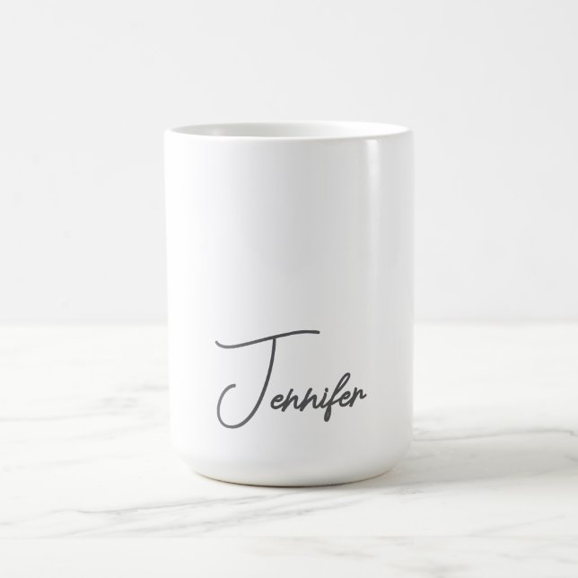 Grey White Modern Minimalist Handwriting Name Coffee Mug (Center)