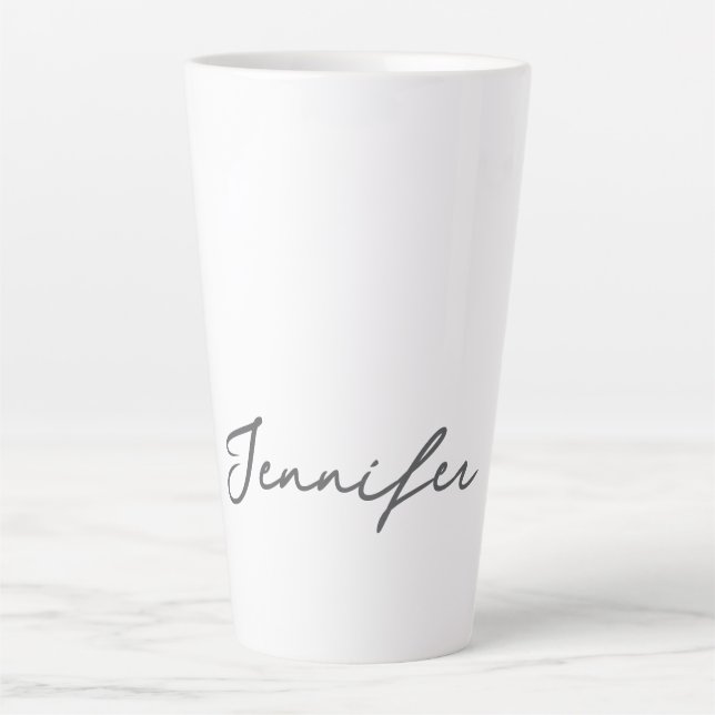 Grey White Modern Minimalist Handwriting Name Latte Mug (Front)