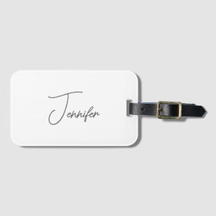 Grey White Modern Minimalist Handwriting Name Luggage Tag