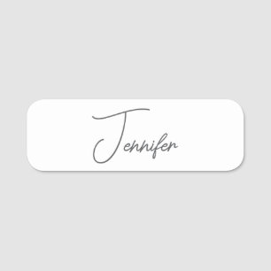 Grey White Modern Minimalist Handwriting Name Tag