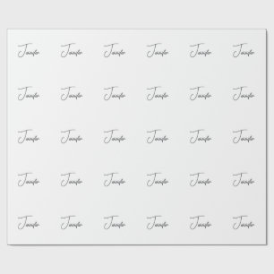 Grey White Modern Minimalist Handwriting Name Wrapping Paper