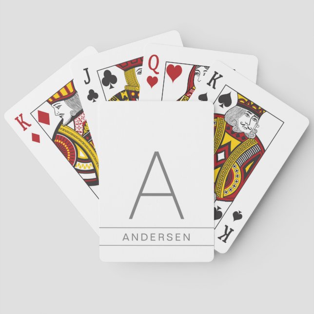 Grey White Modern Monogram Initial Playing Cards (Back)
