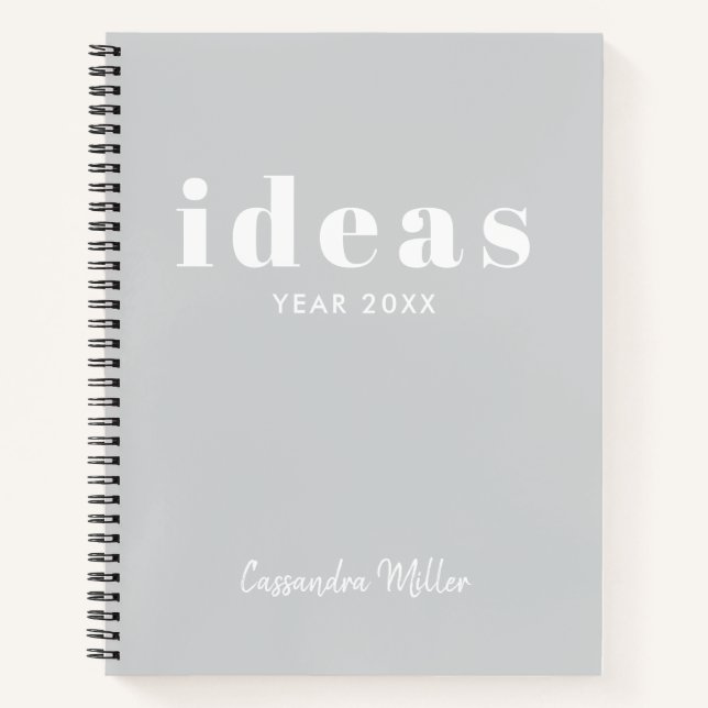Grey & White Modern Personalised Sketchbook Notebook (Front)