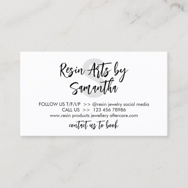 Grey White Modern Resin Product Care Instructions Business Card (Front)