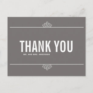 Grey White Modern Typography Thank You Postcard