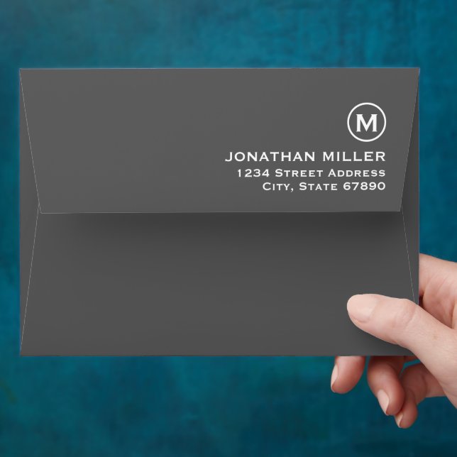 Grey White Monogram Back Flap Return Address Envelope (Hand)