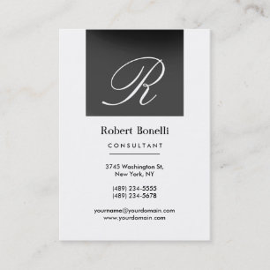 Grey White Monogram Consultant Business Card