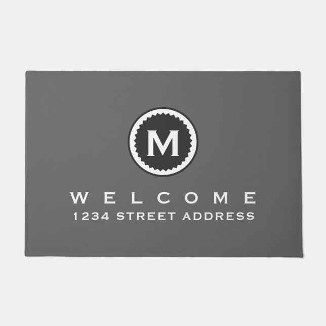 Grey & White Monogram Medallion | Welcome Doormat (Front)