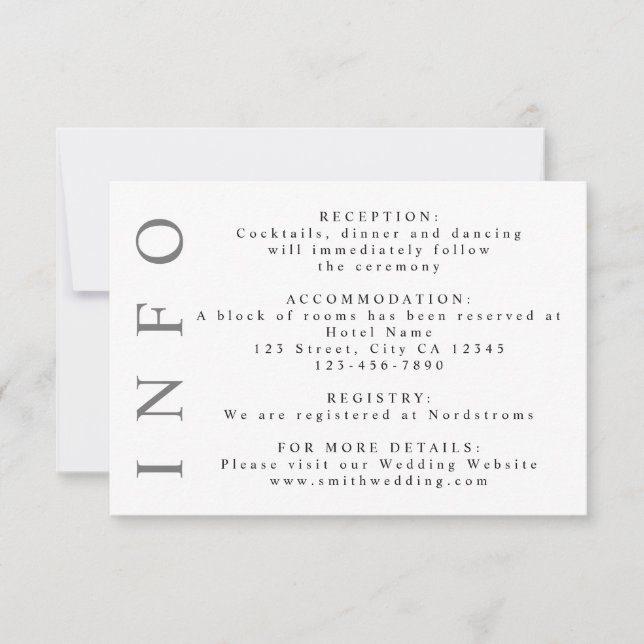Grey & White Monogram Minimalist Wedding Info RSVP Card (Front)