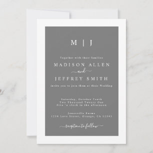 Grey White Monogram Minimalist Wedding Invitation