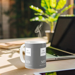 Grey white monogram name business logo coffee mug