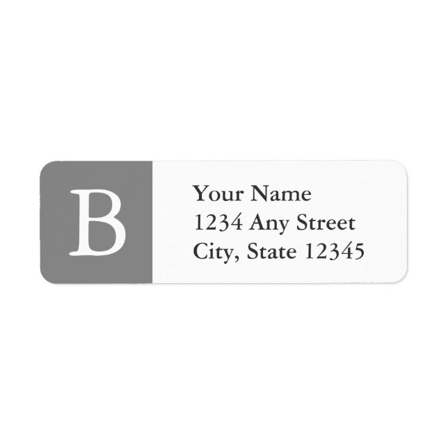 Grey & White Monogrammed Address Labels (Front)