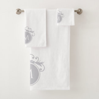 Grey & White Monogrammed Bath Towel Set