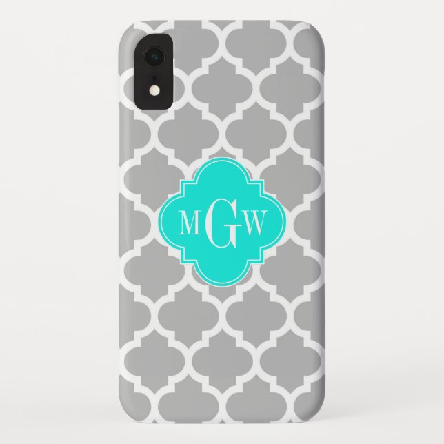 Grey White Moroccan #5 Brt Aqua 3 Initial Monogram Case-Mate iPhone Case (Back)