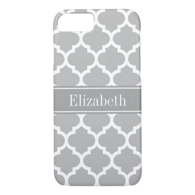 Grey White Moroccan #5 Dark Grey Name Monogram Case-Mate iPhone Case (Back)