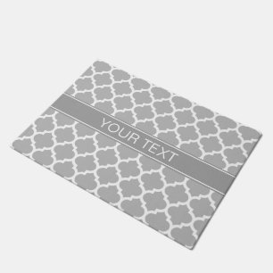 Grey White Moroccan #5 Dark Grey Name Monogram Doormat
