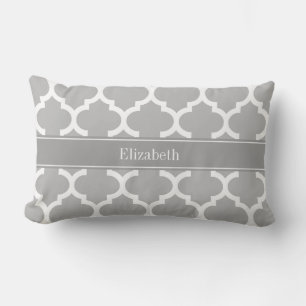 Grey White Moroccan #5 Dark Grey Name Monogram Lumbar Cushion