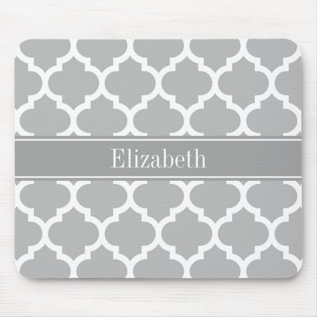 Grey White Moroccan #5 Dark Grey Name Monogram Mouse Pad (Front)