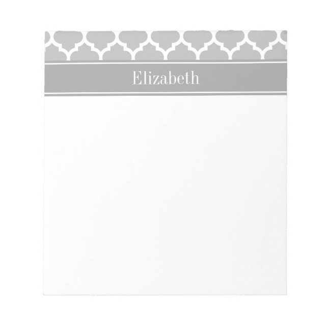 Grey White Moroccan #5 Dark Grey Name Monogram Notepad (Front)
