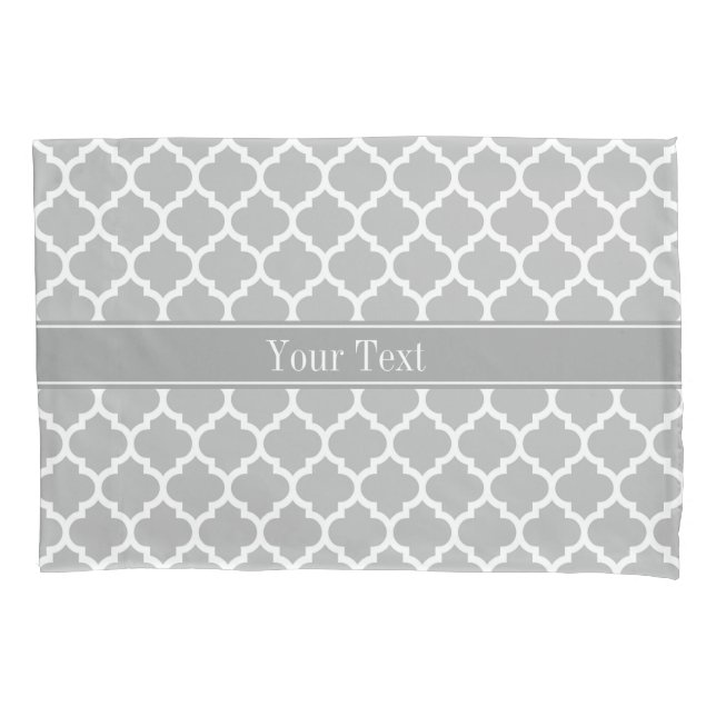 Grey White Moroccan #5 Dark Grey Name Monogram Pillowcase (Front)