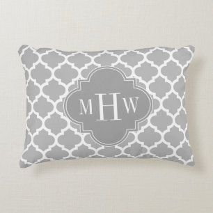Grey White Moroccan #5 Dk Grey 3 Initial Monogram Decorative Cushion