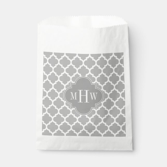 Grey White Moroccan #5 Dk Grey 3 Initial Monogram Favour Bag (Front)