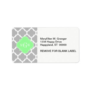 Grey White Moroccan #5 Mint Grn 3 Initial Monogram Label