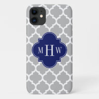 Grey White Moroccan #5 Navy 3 Initial Monogram