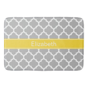 Grey White Moroccan #5 Pineapple Name Monogram Bath Mat