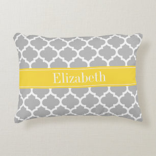 Grey White Moroccan #5 Pineapple Name Monogram Decorative Cushion