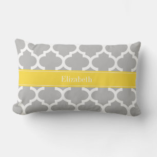 Grey White Moroccan #5 Pineapple Name Monogram Lumbar Cushion