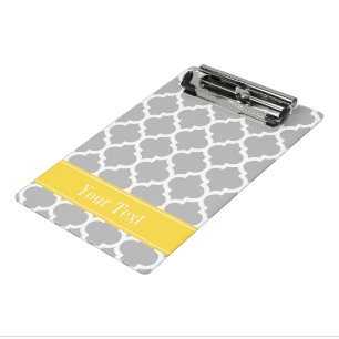 Grey White Moroccan #5 Pineapple Name Monogram Mini Clipboard
