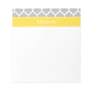 Grey White Moroccan #5 Pineapple Name Monogram Notepad