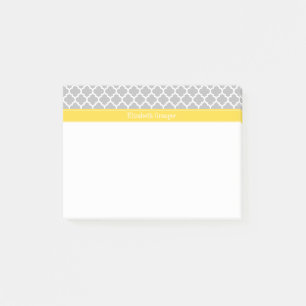 Grey White Moroccan #5 Pineapple Name Monogram Post-it Notes