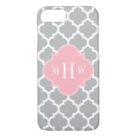 Grey White Moroccan #5 Pink 3 Initial Monogram