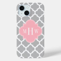 Grey White Moroccan #5 Pink 3 Initial Monogram