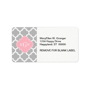 Grey White Moroccan #5 Pink 3 Initial Monogram Label