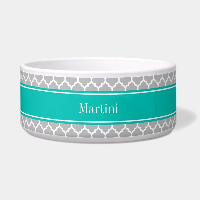 Grey White Moroccan #5 Teal Name Monogram (Front)