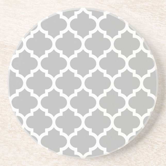Grey White Moroccan Quatrefoil Pattern #5 Coaster (Front)